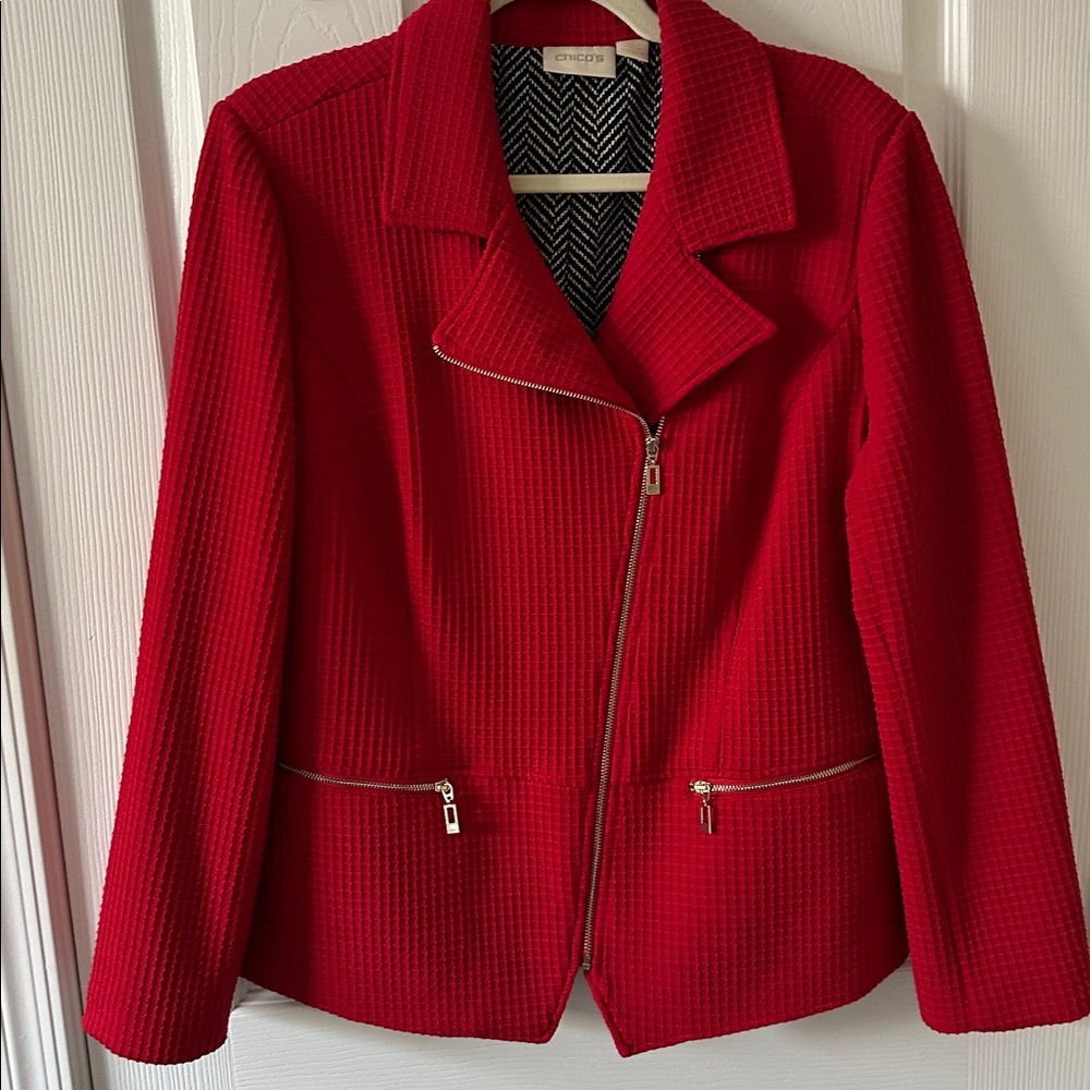 Chico's Vibrant Red Textured Blazer